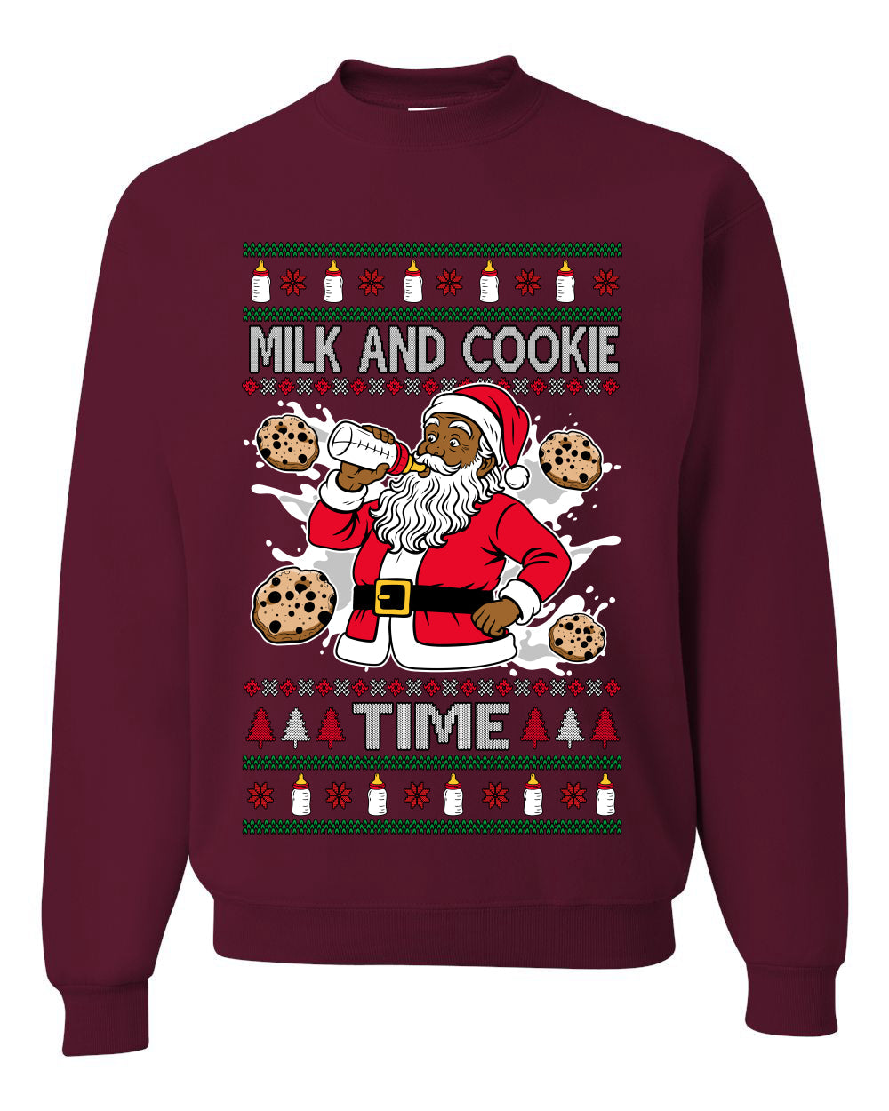 Milk And Cookie Time Christmas Sweater, Unisex Ugly Christmas Crewneck Sweatshirts