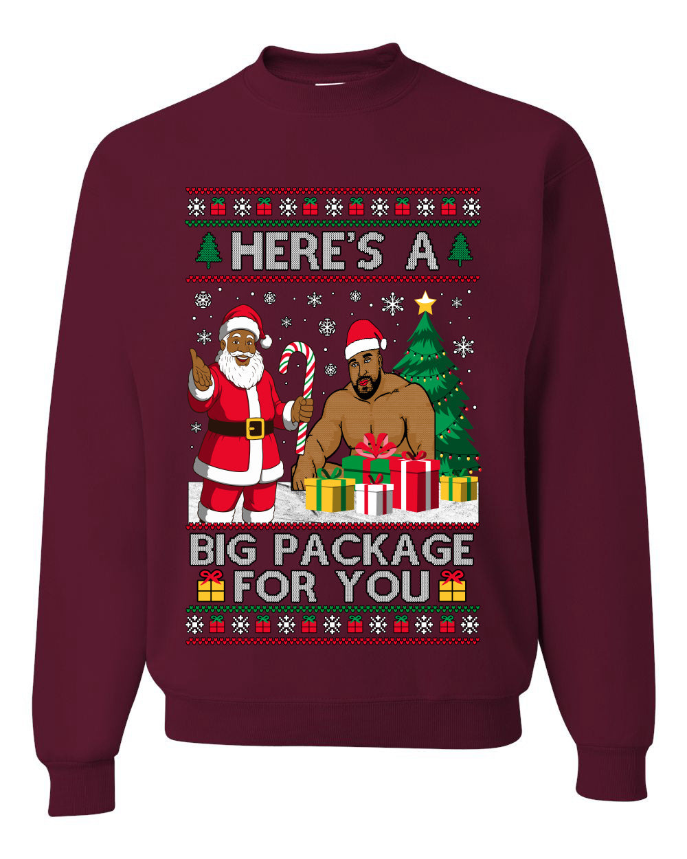 Here's A Big Package For You Black Santa Christmas Sweater, Unisex Ugly Christmas Crewneck Sweatshirts