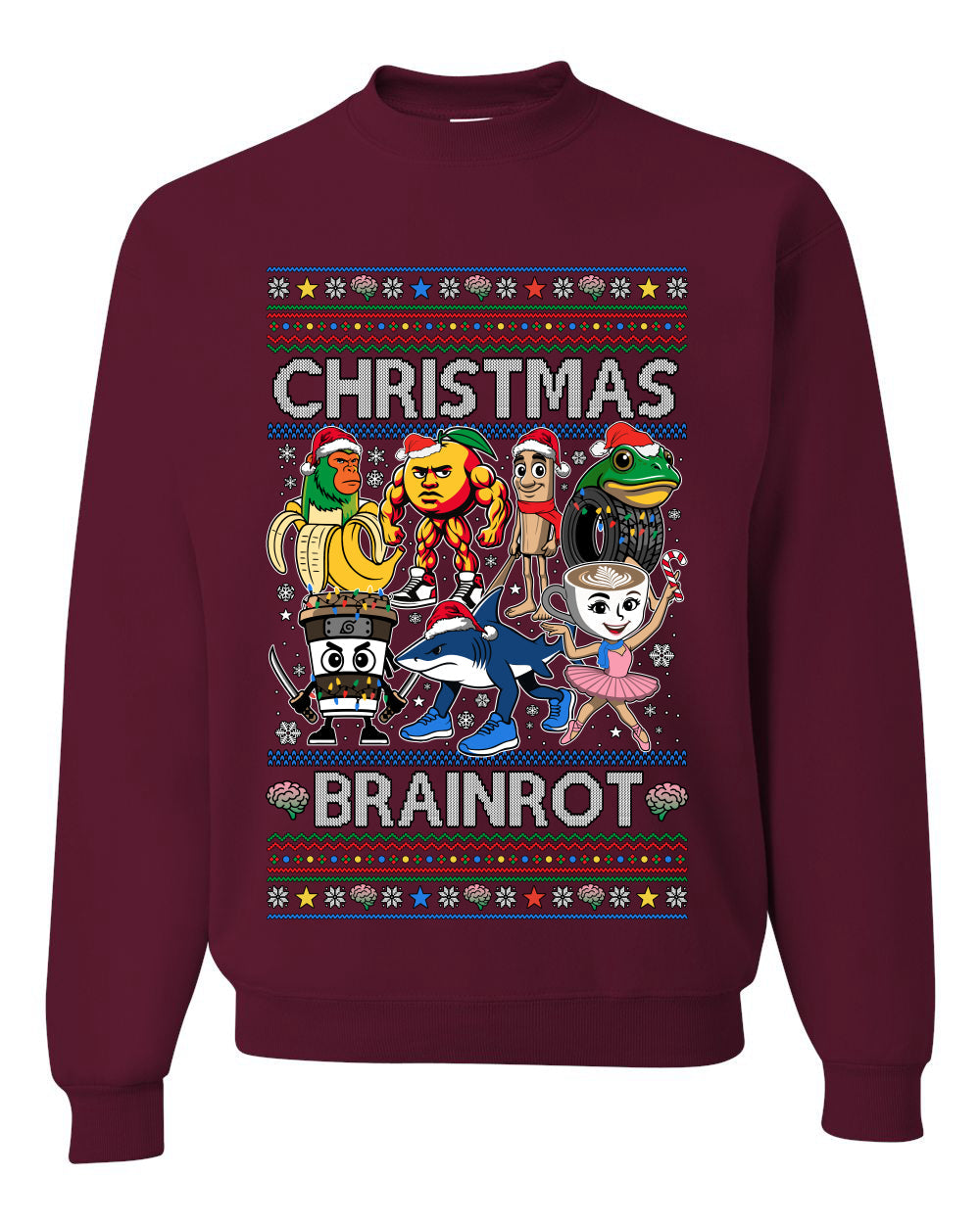 Christmas Brainrot, Unisex Ugly Christmas Sweater, Crewneck Sweatshirts
