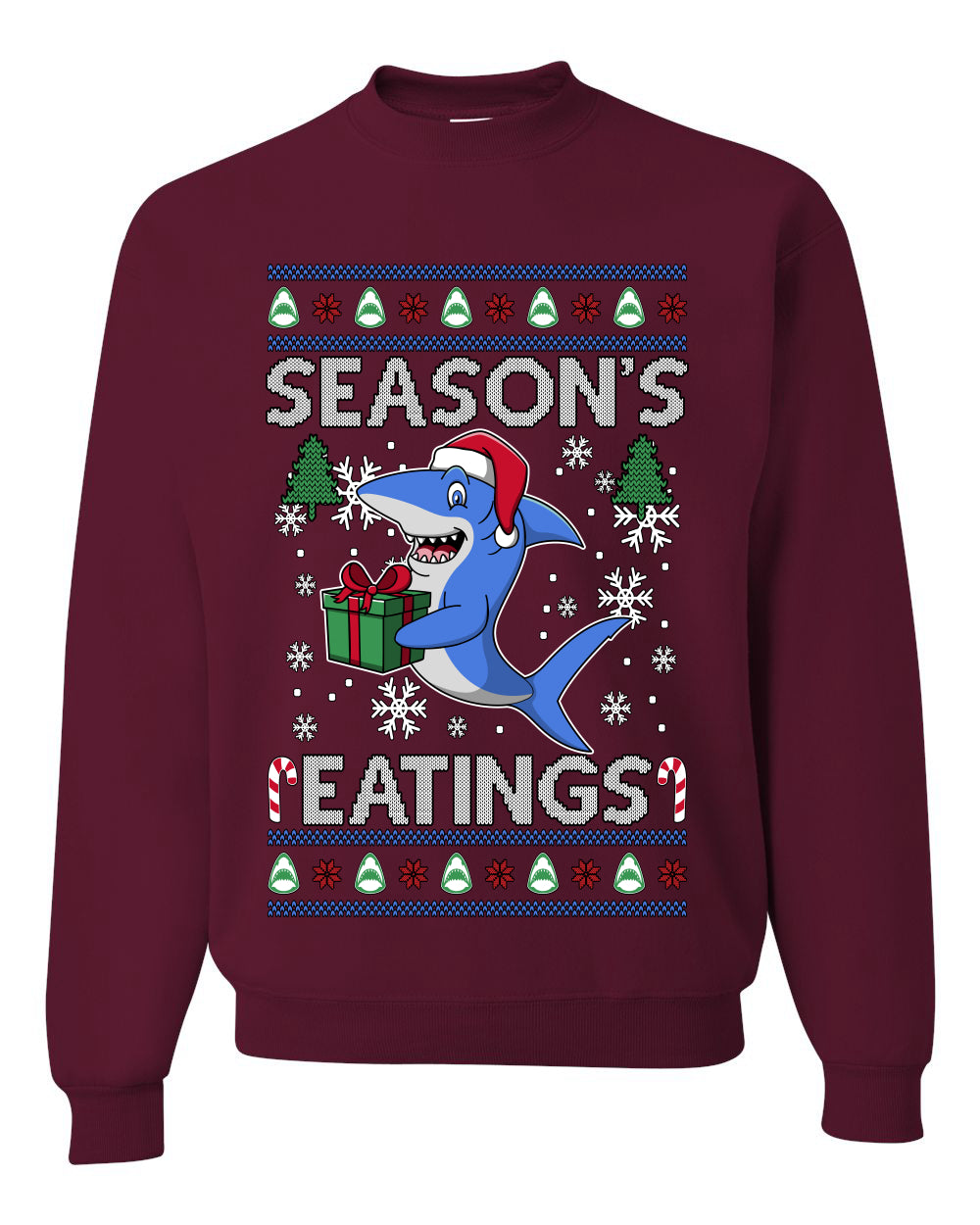 Season's Eatings Shark, Unisex Ugly Christmas Sweater Crewneck Sweatshirts