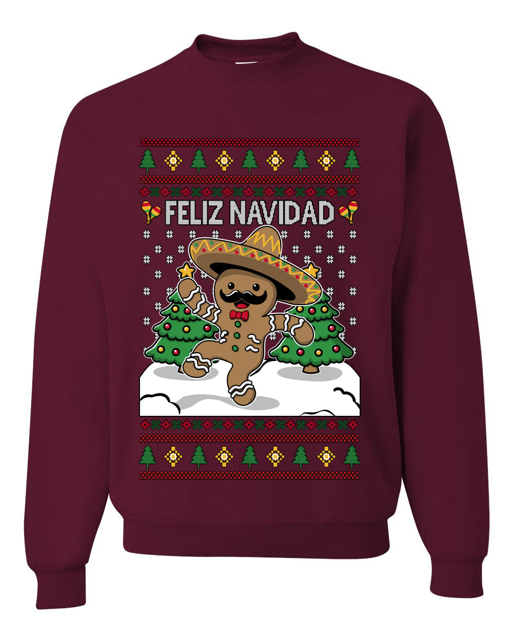 Feliz Navidad Dancing Gingerbread Man, Unisex Ugly Christmas Sweater, Crewneck Sweatshirts