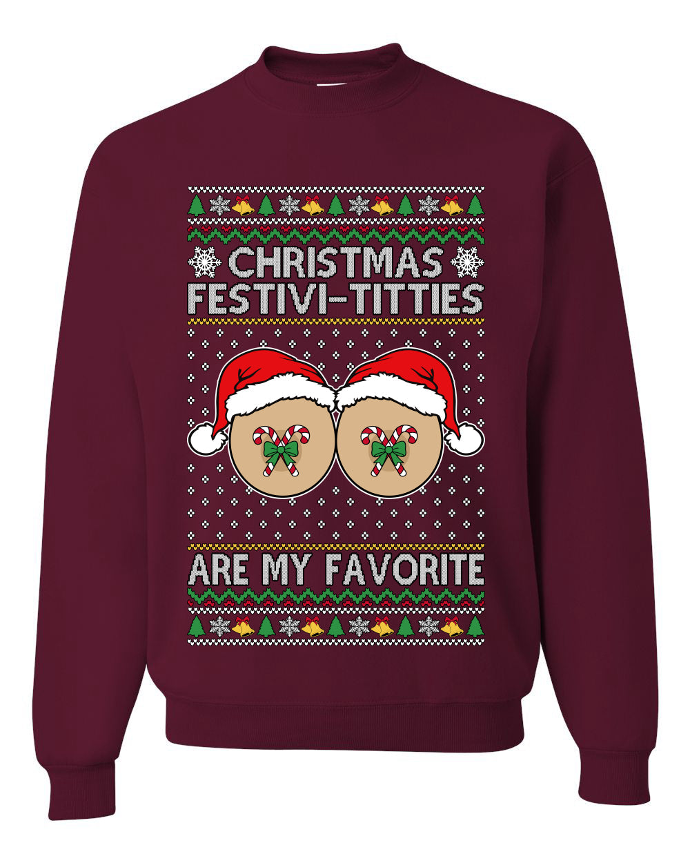 Christmas Festivi-Titties Are My Favorite, Unisex Ugly Christmas Sweater Crewneck Sweatshirts