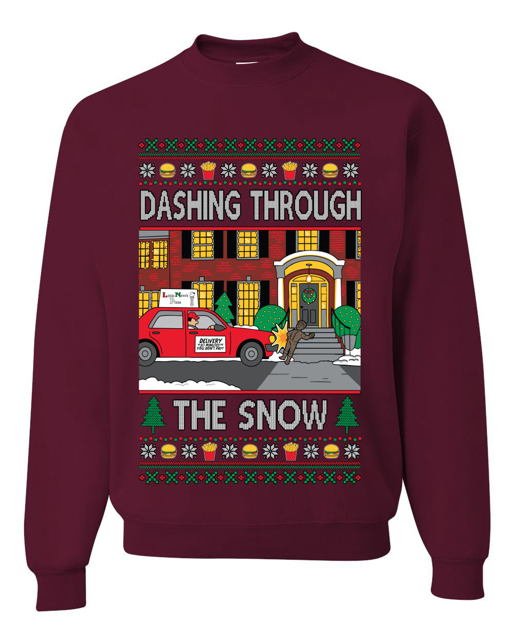 Dashing Through The Snow Classic 90s Holiday Movie, Unisex Ugly Christmas Sweater Crewneck Sweatshirts