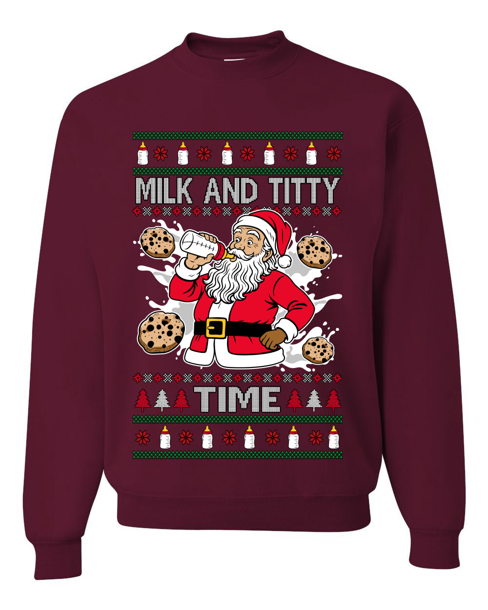 Milk And Titty Time, Unisex Ugly Christmas Sweater Crewneck Sweatshirts