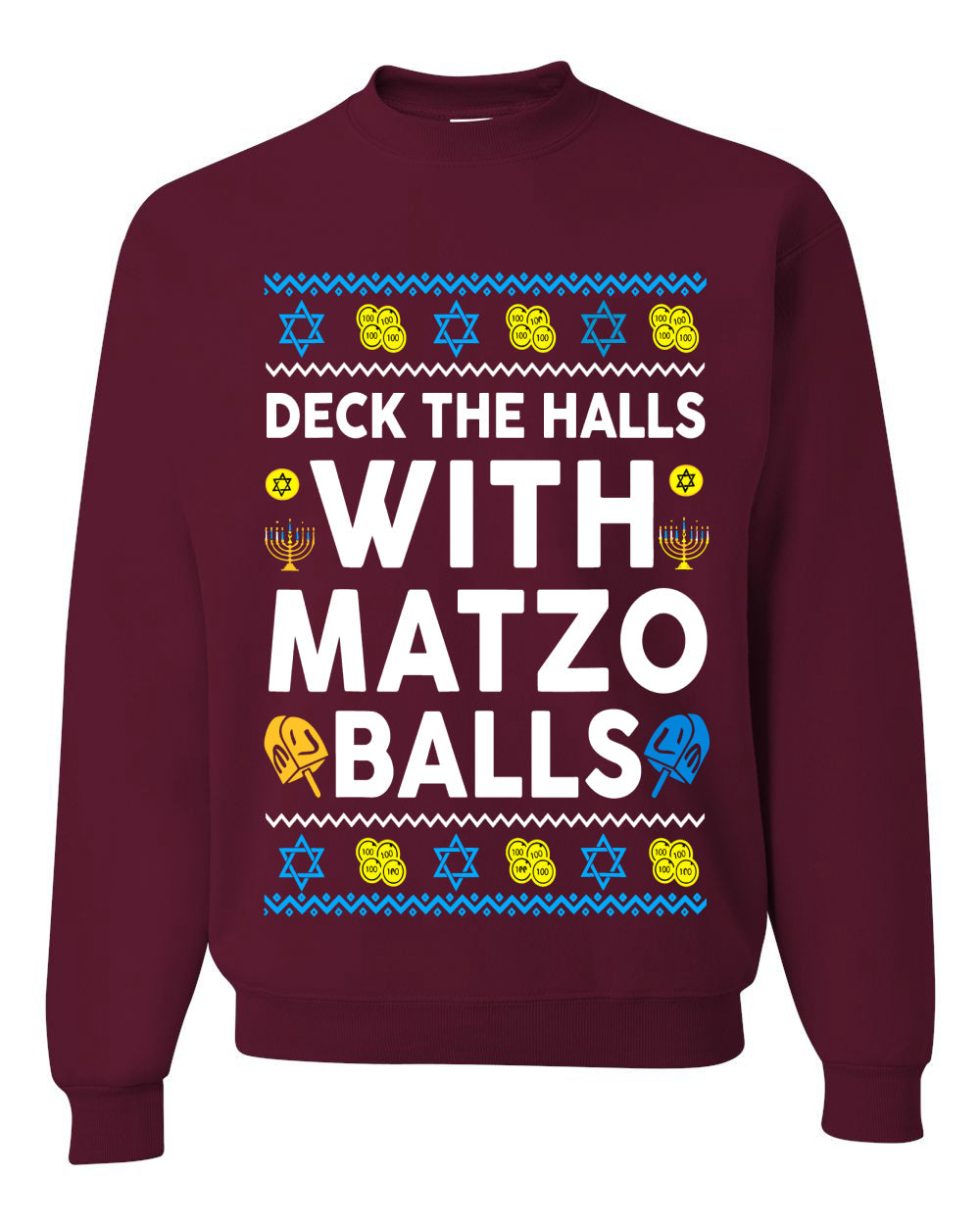 Deck The Halls With Matzo Balls Hanukkah, Unisex Ugly Christmas Sweater Crewneck Sweatshirts