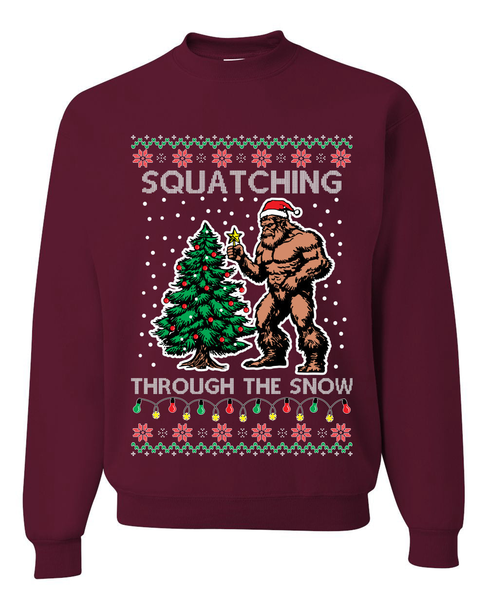 Squatching Through The Snow Bigfoot, Unisex Ugly Christmas Sweater Crewneck Sweatshirts