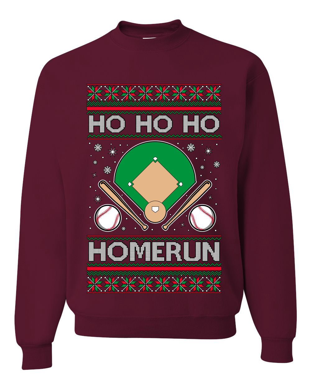 Ho Ho Ho Homerun, Baseball Fan Christmas Design, Unisex Ugly Christmas Sweater Crewneck Sweatshirts