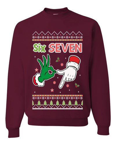 6 7 Christmas Hands, Unisex Ugly Christmas Sweater Crewneck Sweatshirts