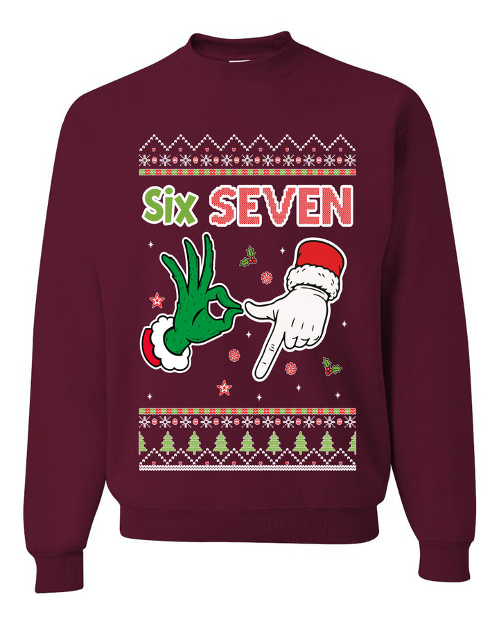6 7 Christmas Hands, Unisex Ugly Christmas Sweater Crewneck Sweatshirts