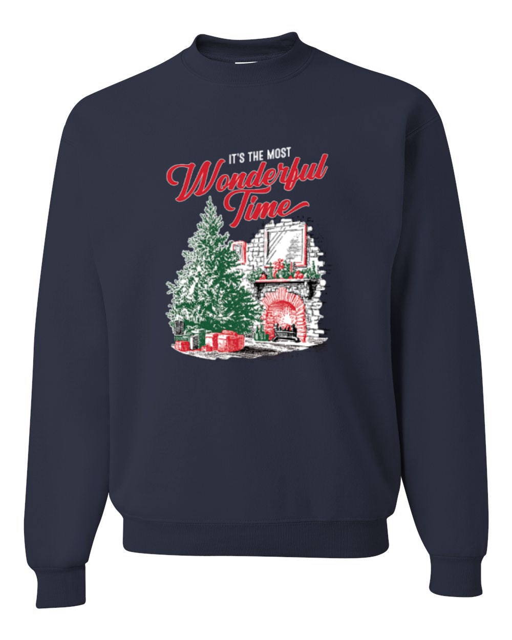 It's The Most Wonderful Time, Christmas Tree Fireplace, Festive Design, Unisex Christmas Sweater, Crewneck Sweatshirts