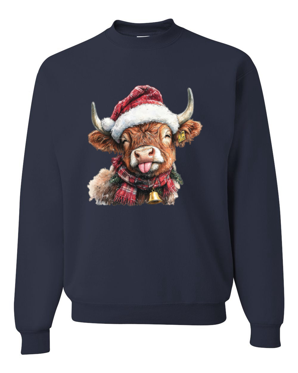Cute Fluffy Christmas Cow with Santa Hat, Cute Christmas Design, Unisex Christmas Sweater, Crewneck Sweatshirts