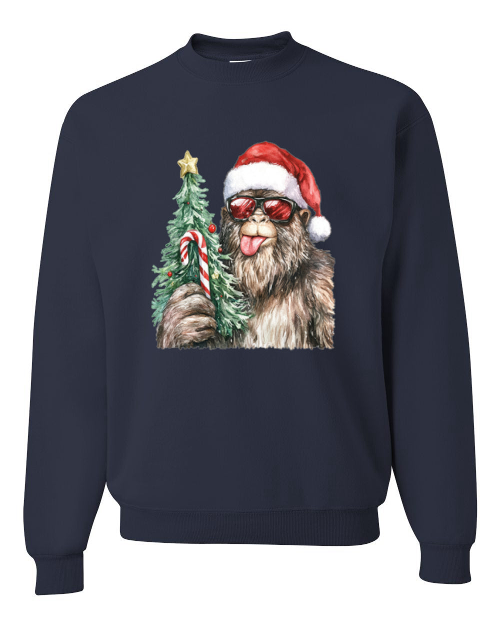 Christmas Sasquatch, Big Foot, Funny Candy Cane Christmas Design, Unisex Christmas Sweater, Crewneck Sweatshirts