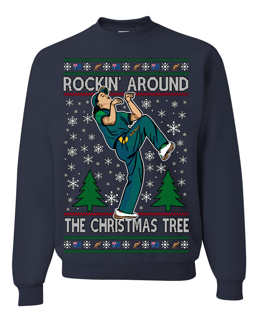 Rockin Around the Christmas Tree Raygun Viral Breakdancer Ugly Christmas Sweater Crewneck Sweatshirt