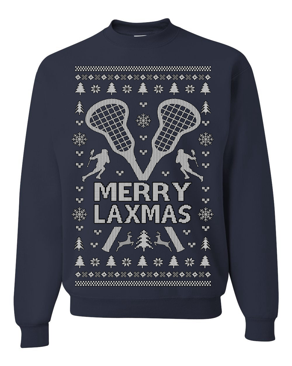 Merry Laxmas Funny Lacrosse Sports LAX Teen Sports Pun Ugly Christmas Sweater Crewneck Sweatshirt