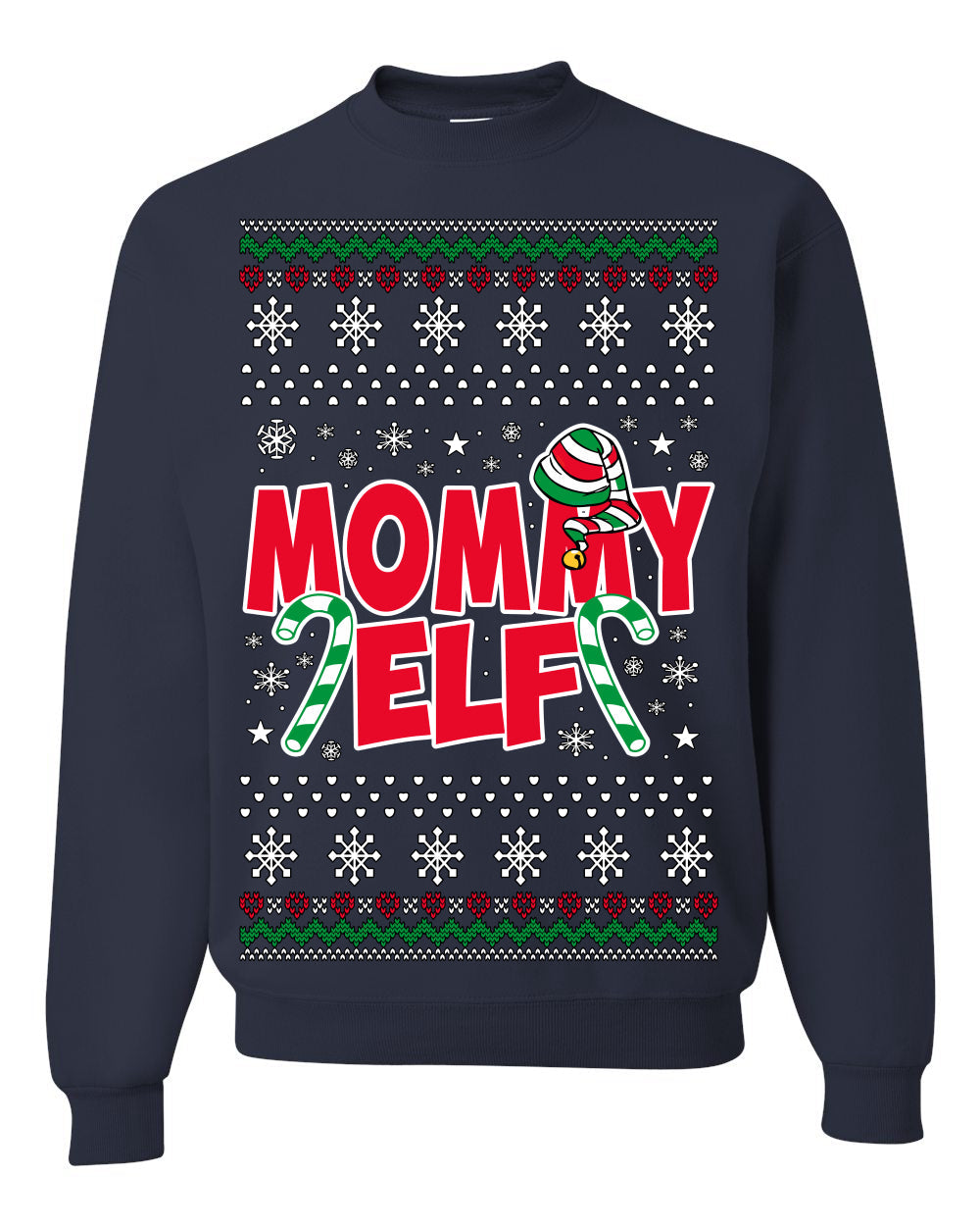Mommy Elf Cute Holiday Winter Ugly Christmas Sweater Crewneck Sweatshirt