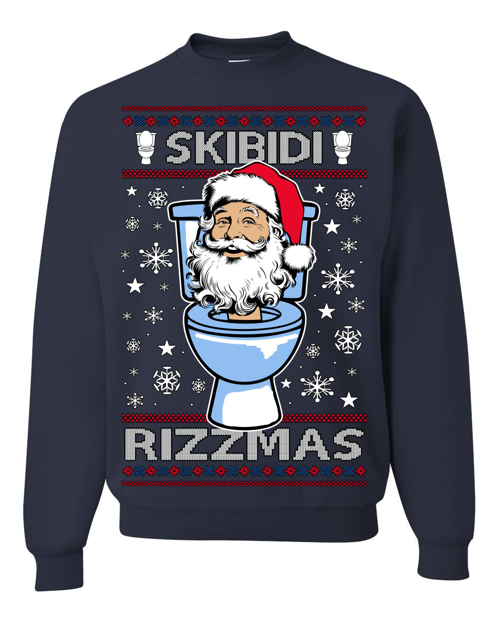Skibidi Rizzmas Funny Toilet Video Viral Brain Rot Meme, Gen Z Alpha Slang Brainrot Memes Ugly Christmas Sweater Crewneck Sweatshirt