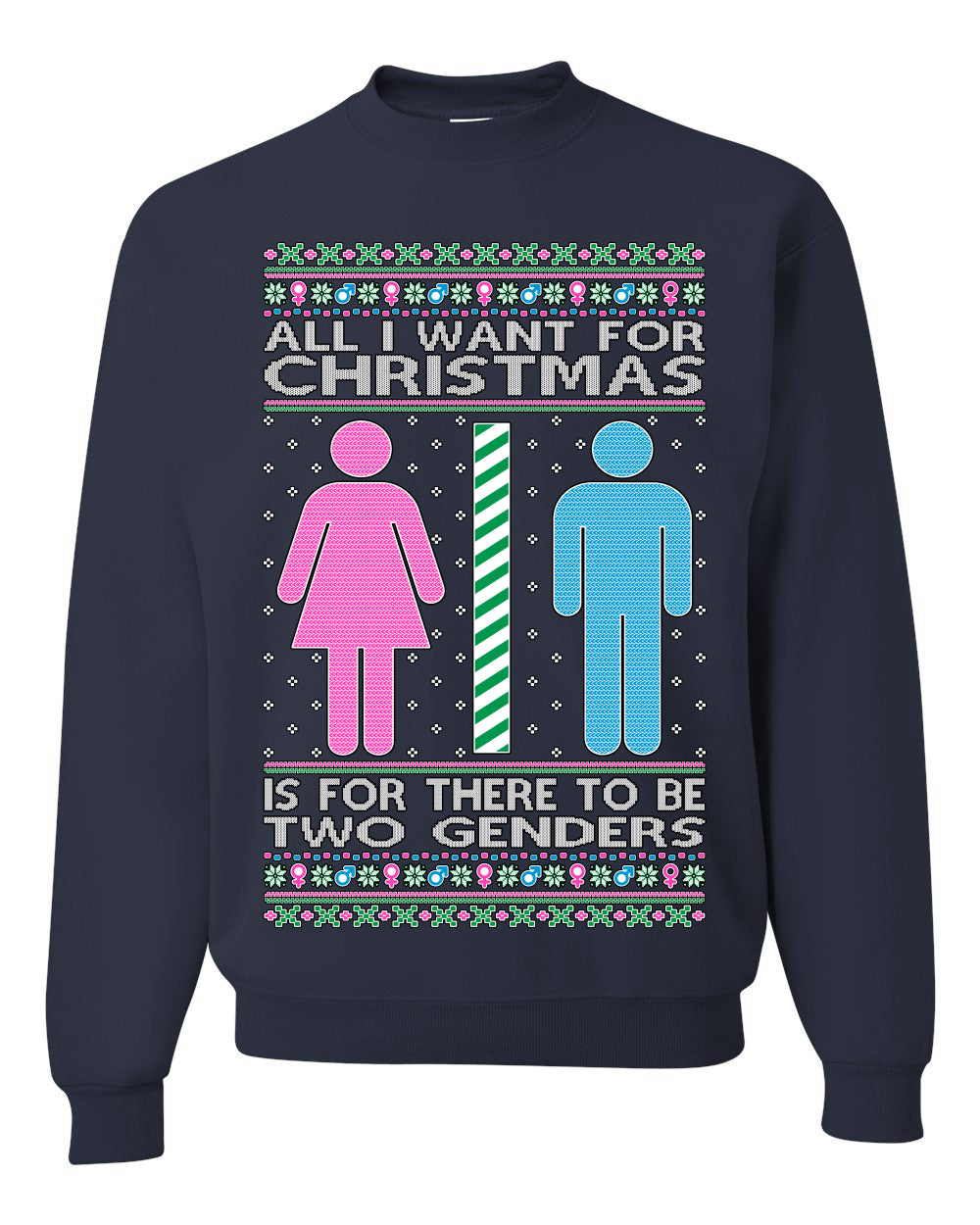 All I Want For Christmas Is For There To Be Two Genders Ugly Christmas Sweater Unisex Crewneck Sweatshirt