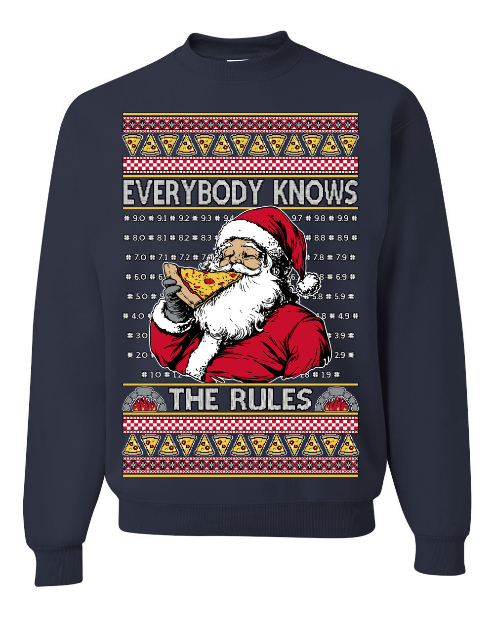 Everybody Knows the Rules Funny Santa Claus Pizza Score Ugly Christmas Sweater
