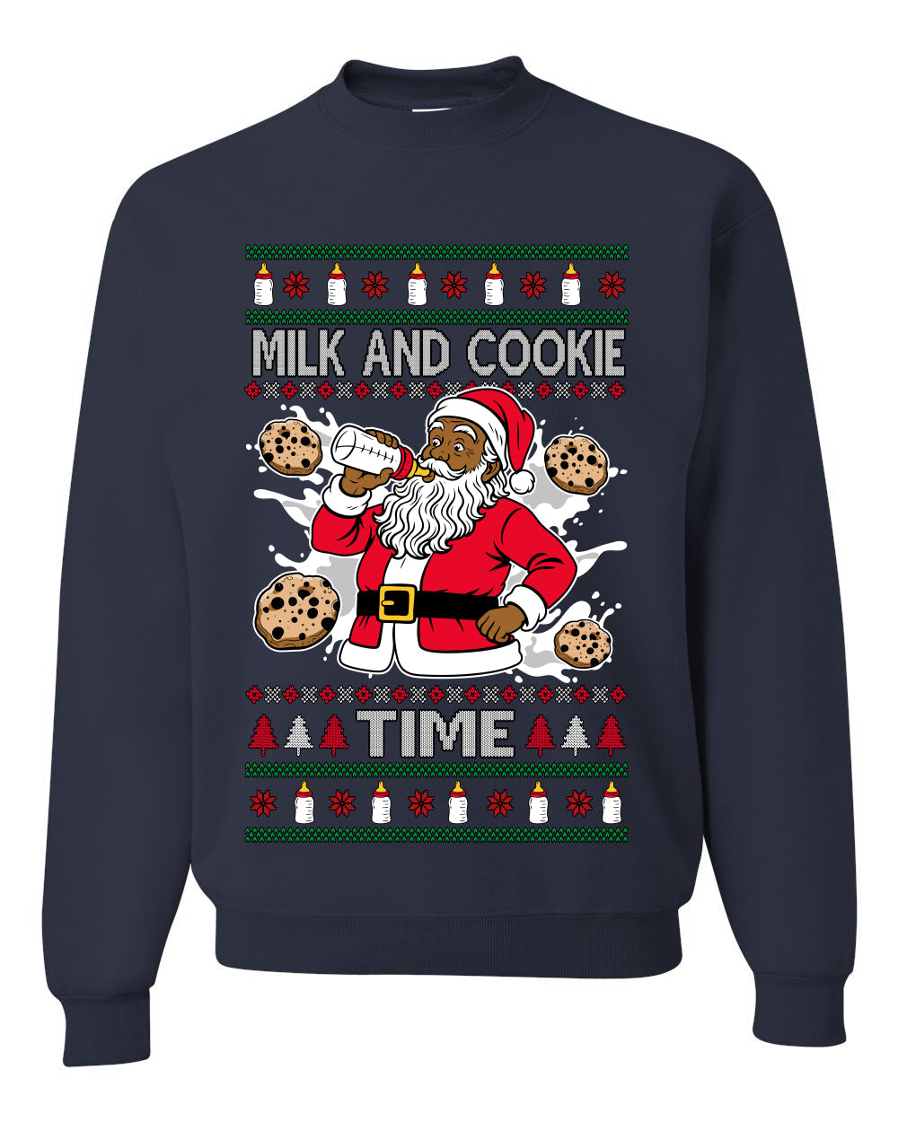 Milk And Cookie Time Christmas Sweater, Unisex Ugly Christmas Crewneck Sweatshirts