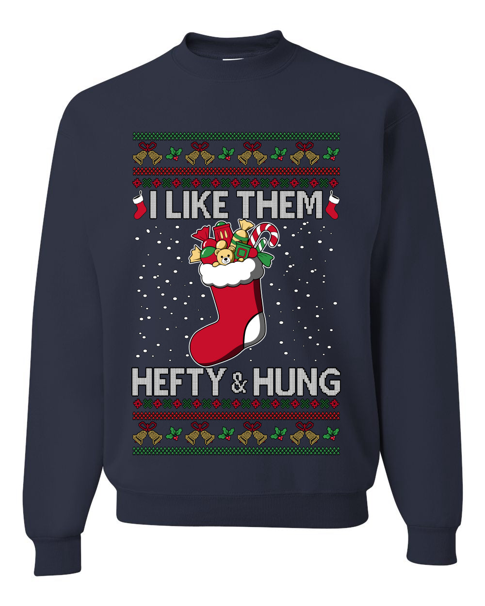 Hefty And Hung Christmas Sweater, Funny Unisex Ugly Christmas Crewneck Sweatshirts