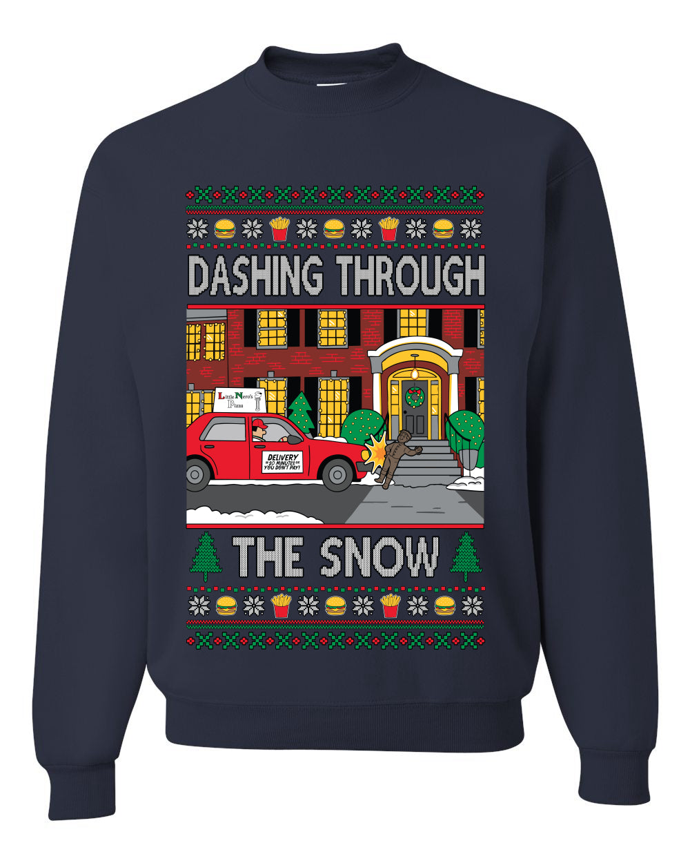 Dashing Through The Snow Classic 90s Holiday Movie, Unisex Ugly Christmas Sweater Crewneck Sweatshirts