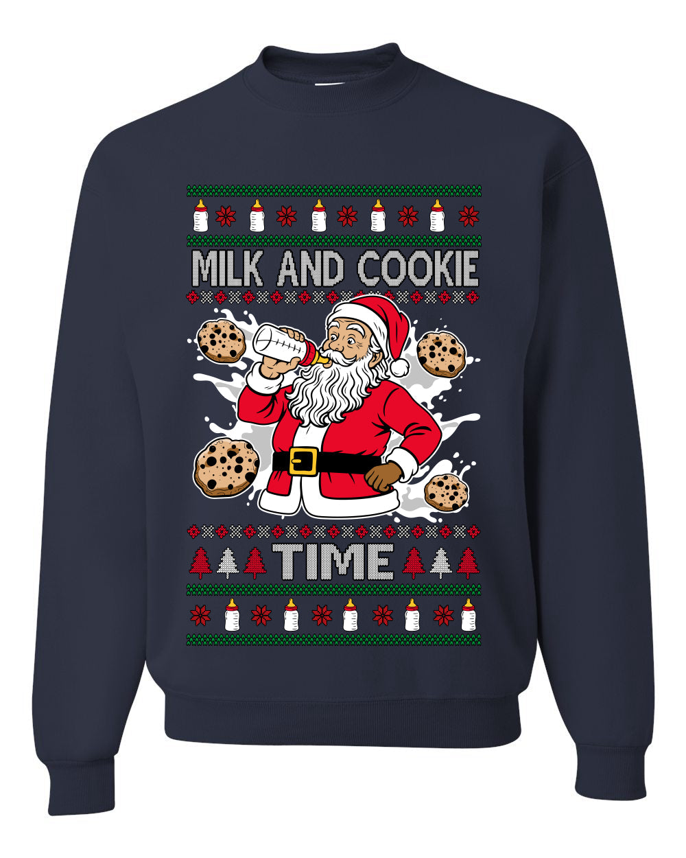 Milk And Cookie Time, Unisex Ugly Christmas Sweater, Crewneck Sweatshirts