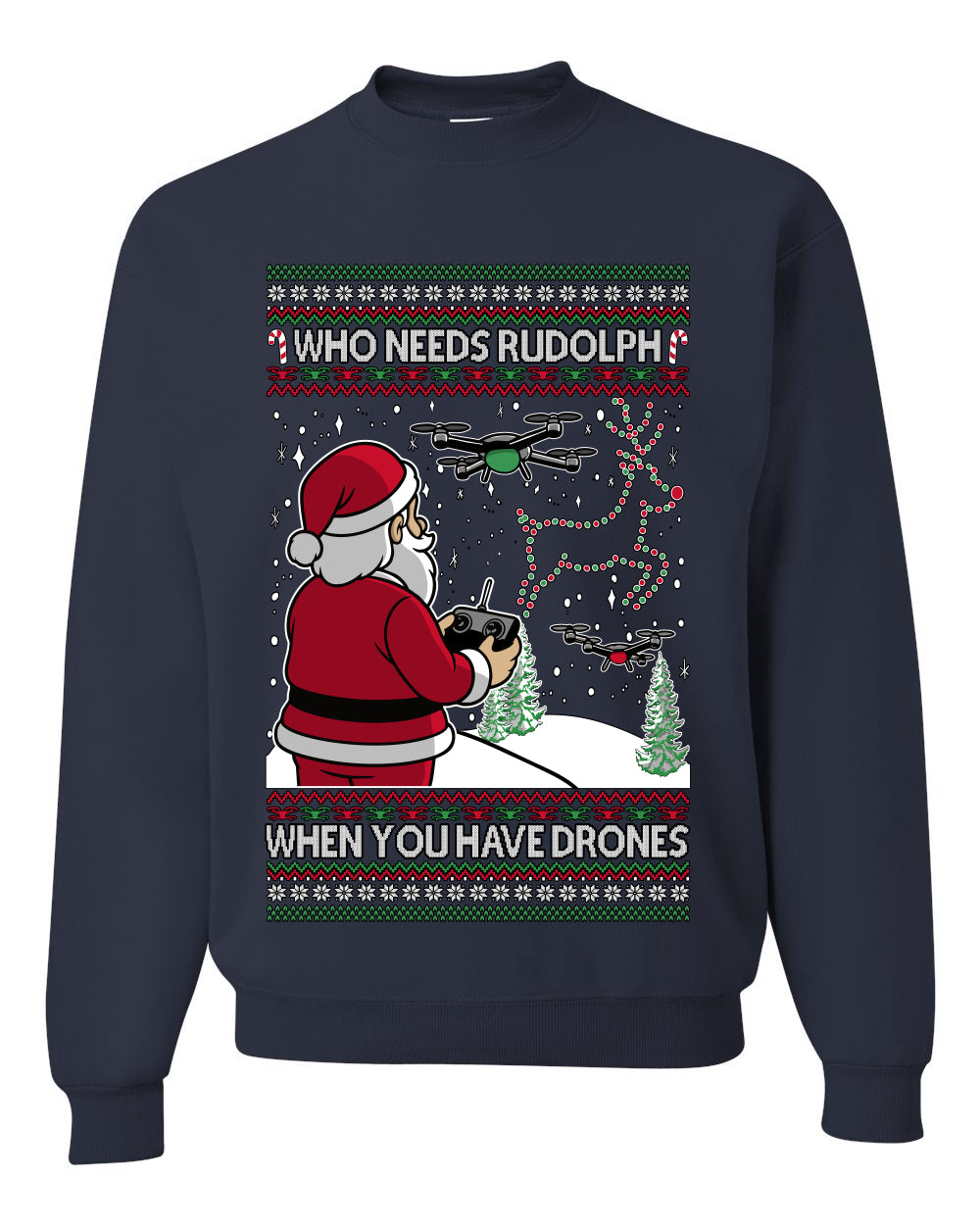 Santa Drone Show Reindeer, Unisex Ugly Christmas Sweater Crewneck Sweatshirts
