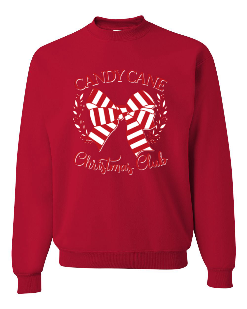 Candy Cane Christmas Club, Cute Bow Peppermint Design Unisex Christmas Sweater, Crewneck Sweatshirts