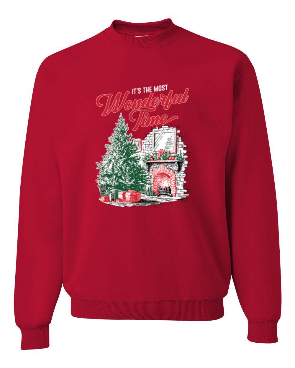 It's The Most Wonderful Time, Christmas Tree Fireplace, Festive Design, Unisex Christmas Sweater, Crewneck Sweatshirts