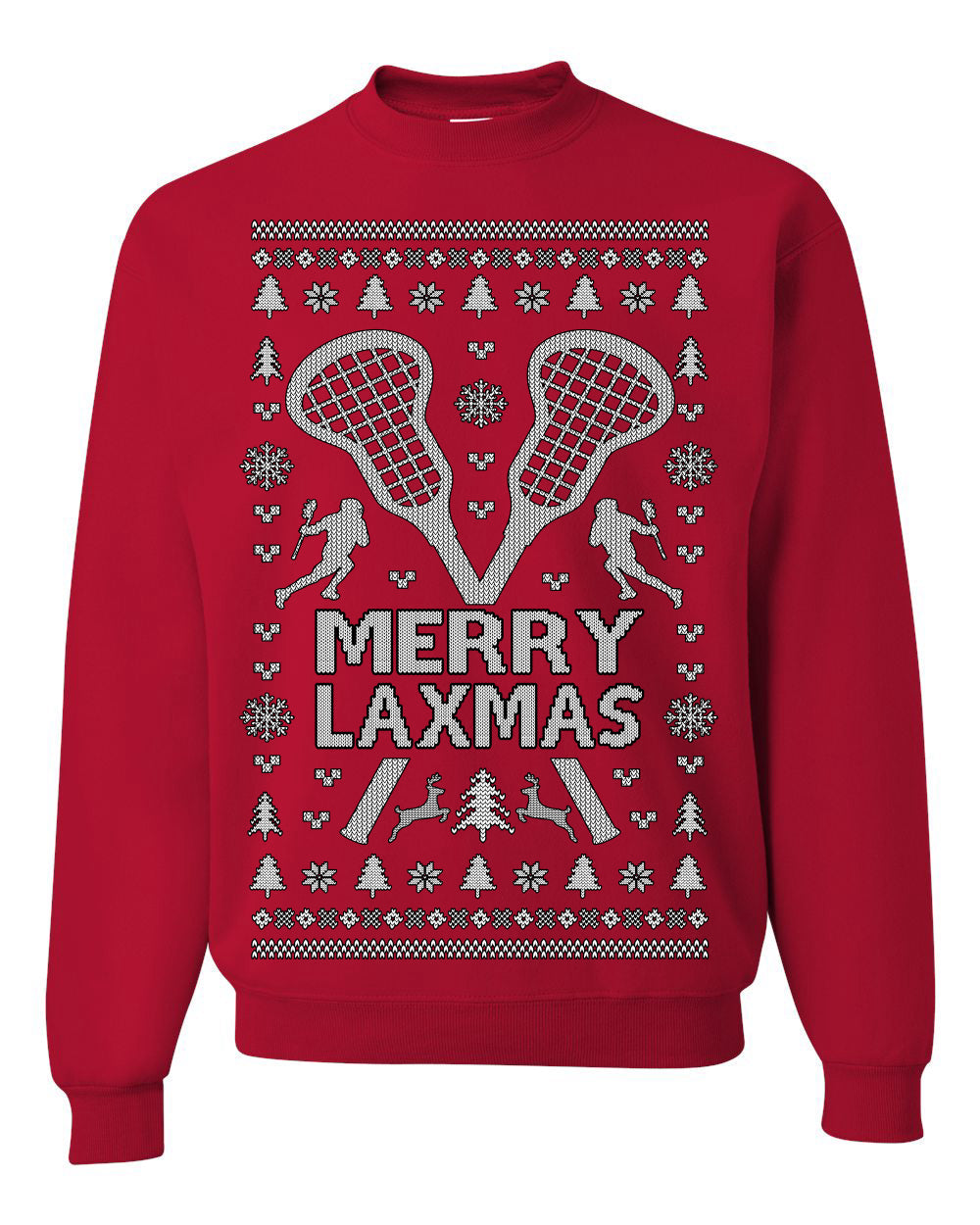 Merry Laxmas Funny Lacrosse Sports LAX Teen Sports Pun Ugly Christmas Sweater Crewneck Sweatshirt