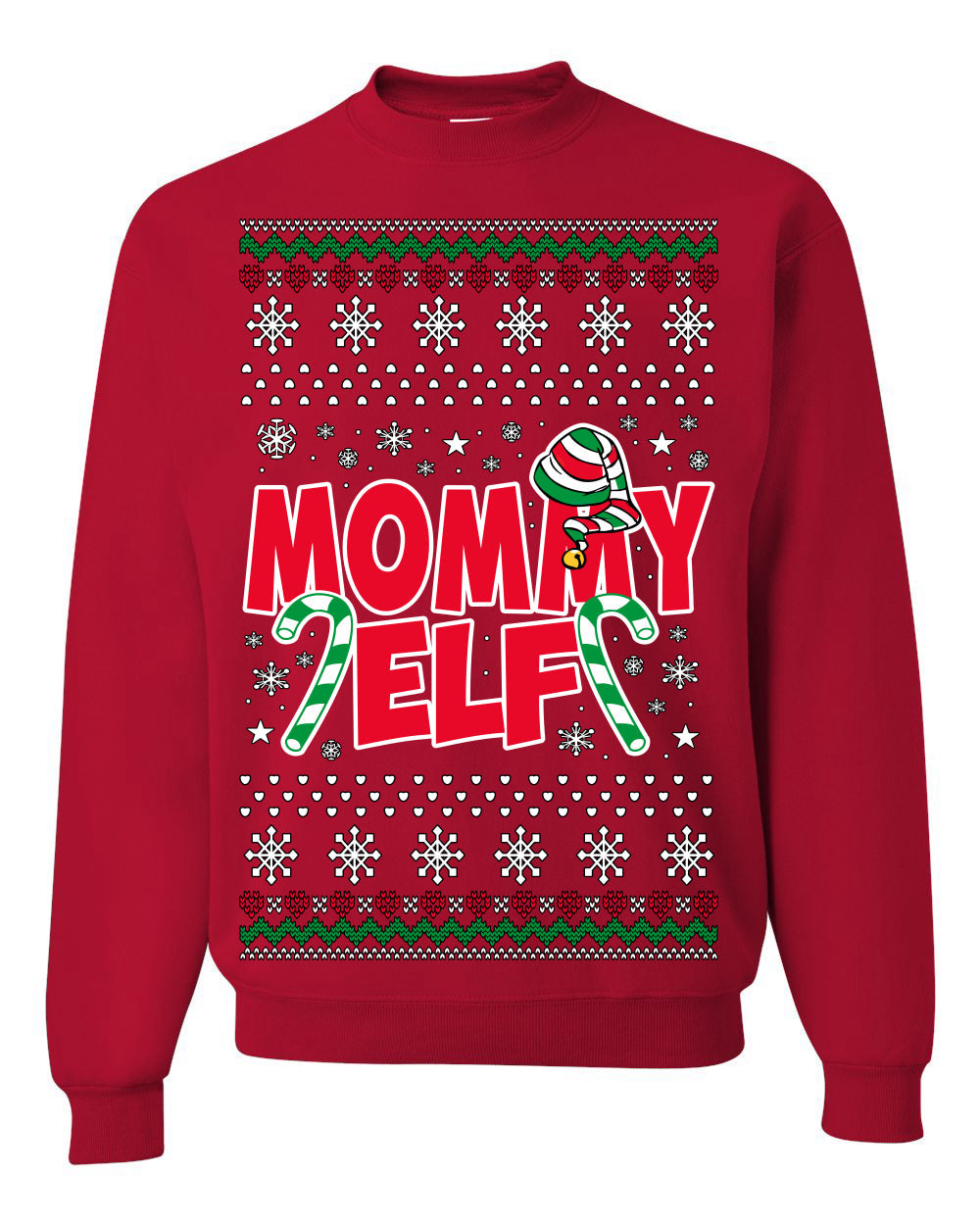 Mommy Elf Cute Holiday Winter Ugly Christmas Sweater Crewneck Sweatshirt