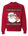 Santa Knows You've Been a Dumb Bitch Funny Vulgar Dirty Ugly Christmas Sweater Crewneck Sweatshirt