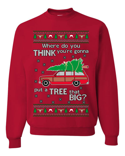 Where-Do-You-Think-You're-Gonna-Put-A-Tree-That-Big-Colored Ugly Christmas Sweater Unisex Crewneck Sweatshirt