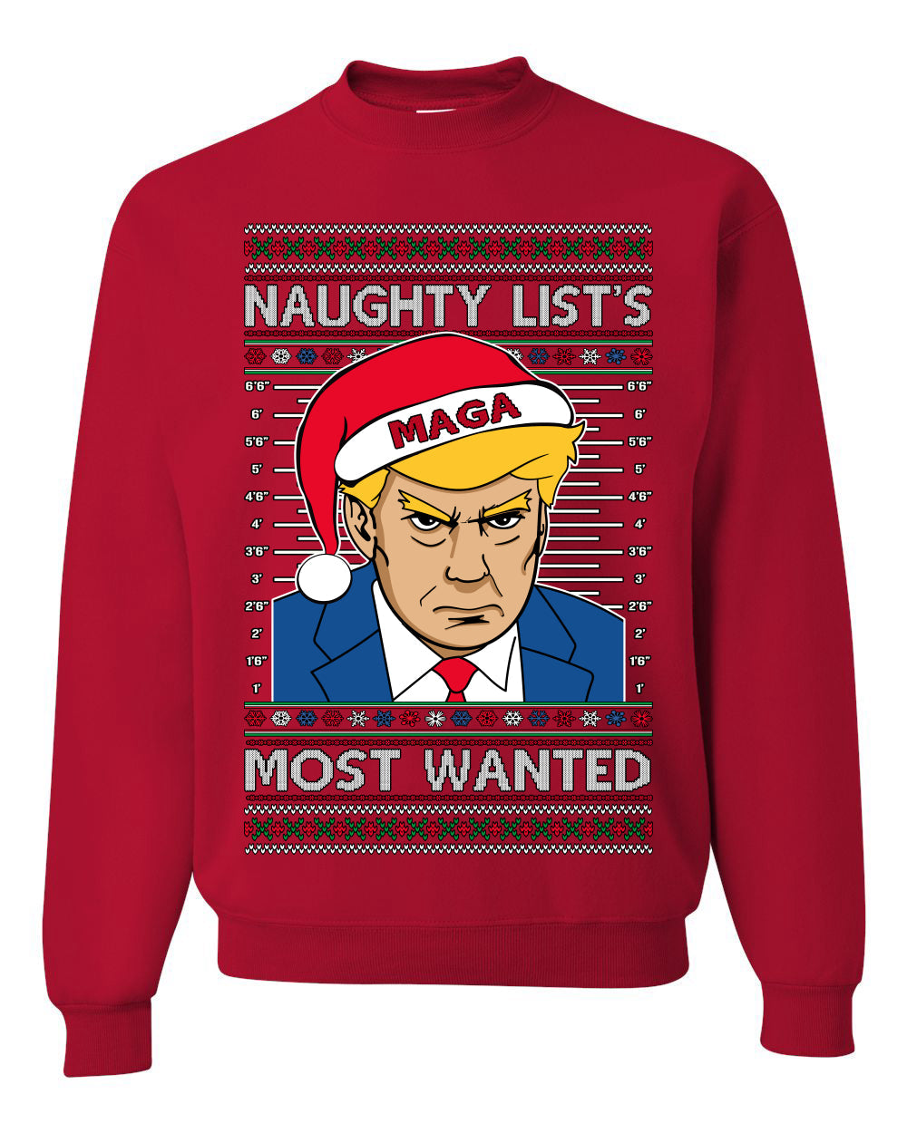 Naughty List's Most Wanted Trump Mugshot Ugly Christmas Sweater Unisex Crewneck Sweatshirt
