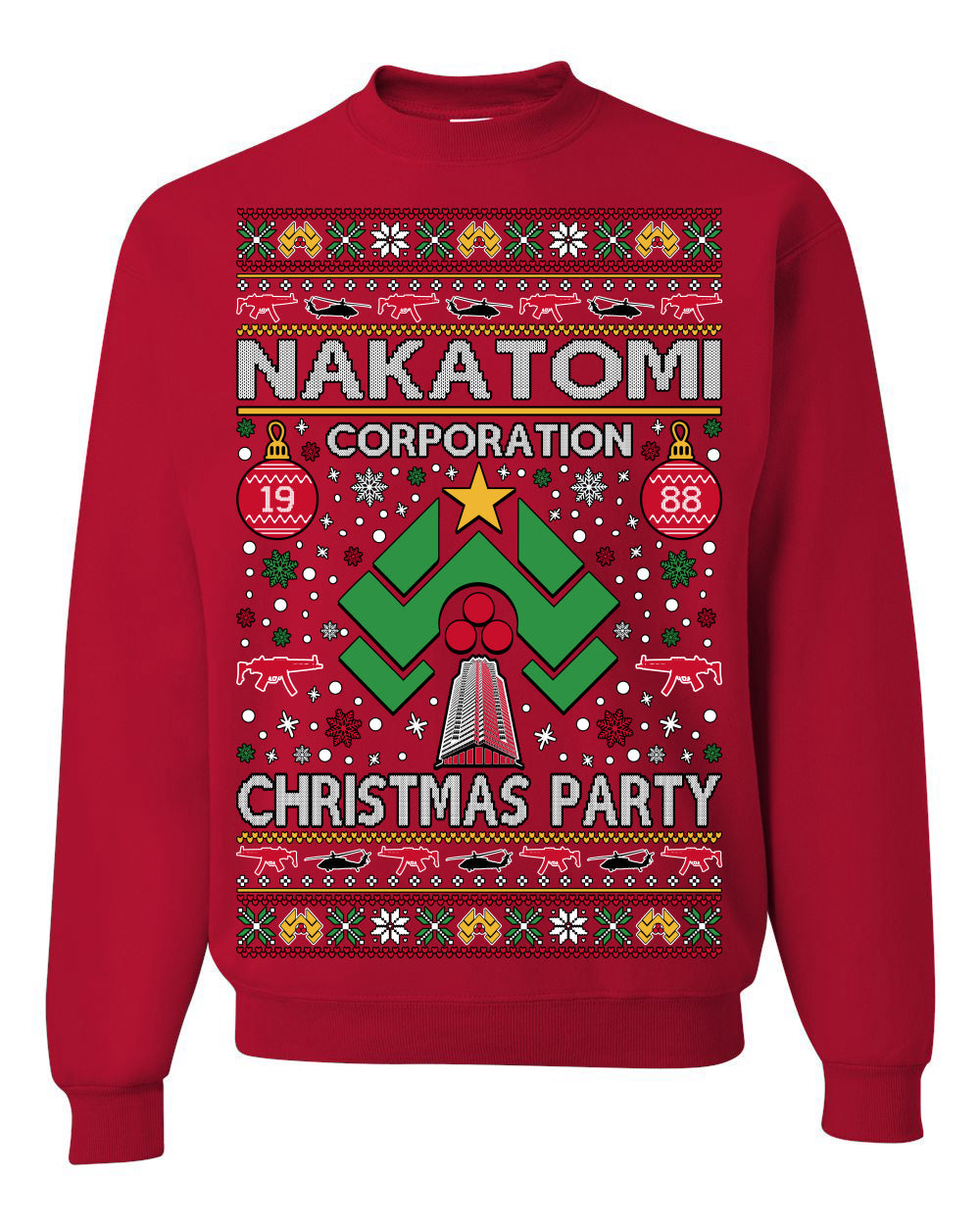 Nakatomi Corporation Christmas Party 1988 Plaza Logo, Classic Die Hard McClane 80s Xmas Movie Quote Ugly Christmas Sweater Crewneck Sweatshirt
