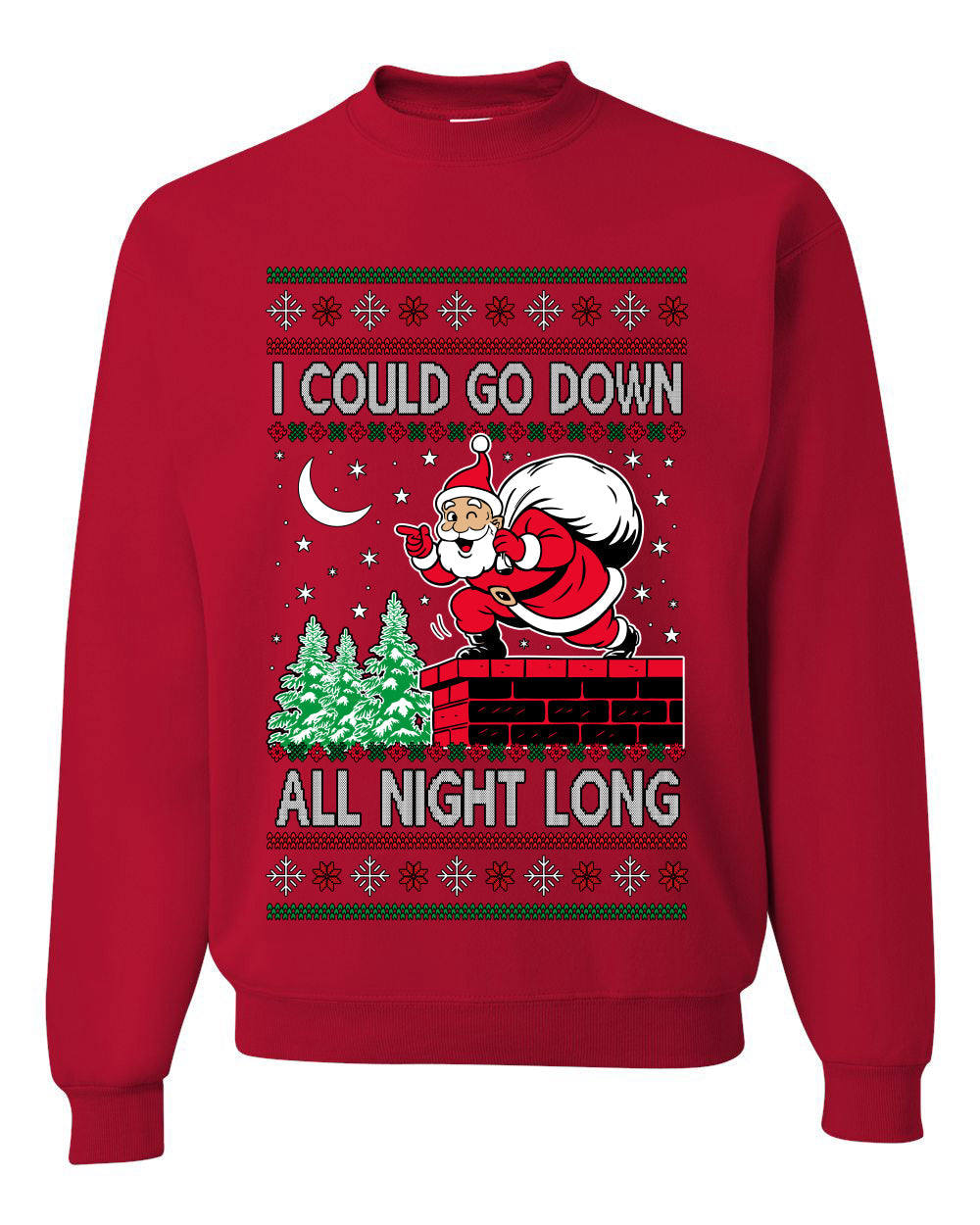 I Could Go Down All Night Long, Ugly Christmas Unisex Sweater, Crewneck Sweatshirts
