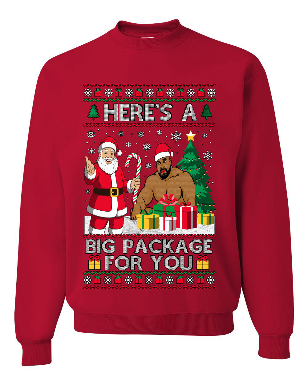 Here's A Big Package For You Santa Christmas Sweater, Unisex Ugly Christmas Crewneck Sweatshirts