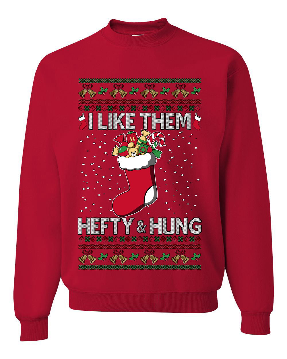 Hefty And Hung Christmas Sweater, Funny Unisex Ugly Christmas Crewneck Sweatshirts
