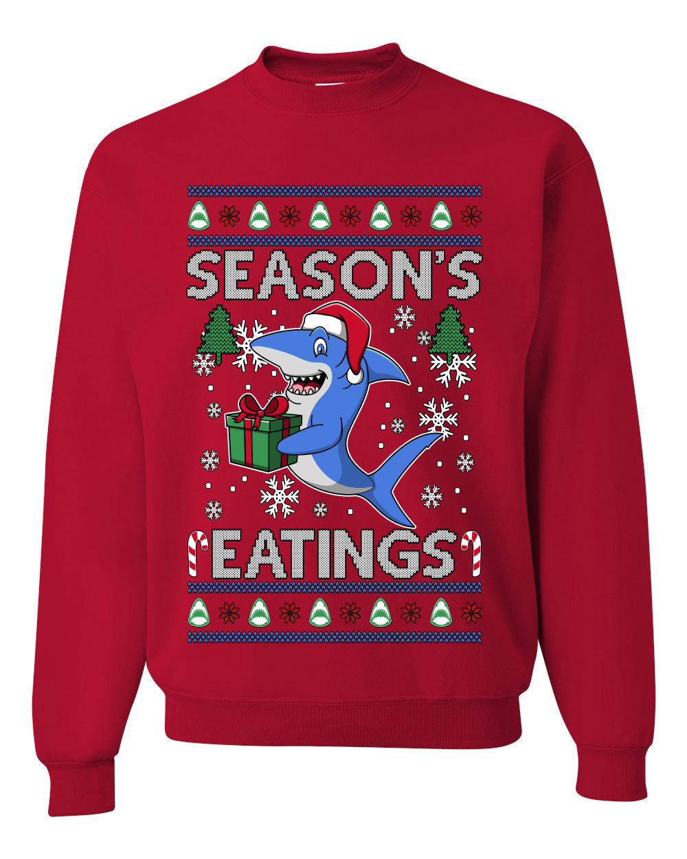 Season's Eatings Shark, Unisex Ugly Christmas Sweater Crewneck Sweatshirts