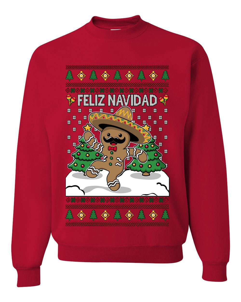 Feliz Navidad Dancing Gingerbread Man, Unisex Ugly Christmas Sweater, Crewneck Sweatshirts