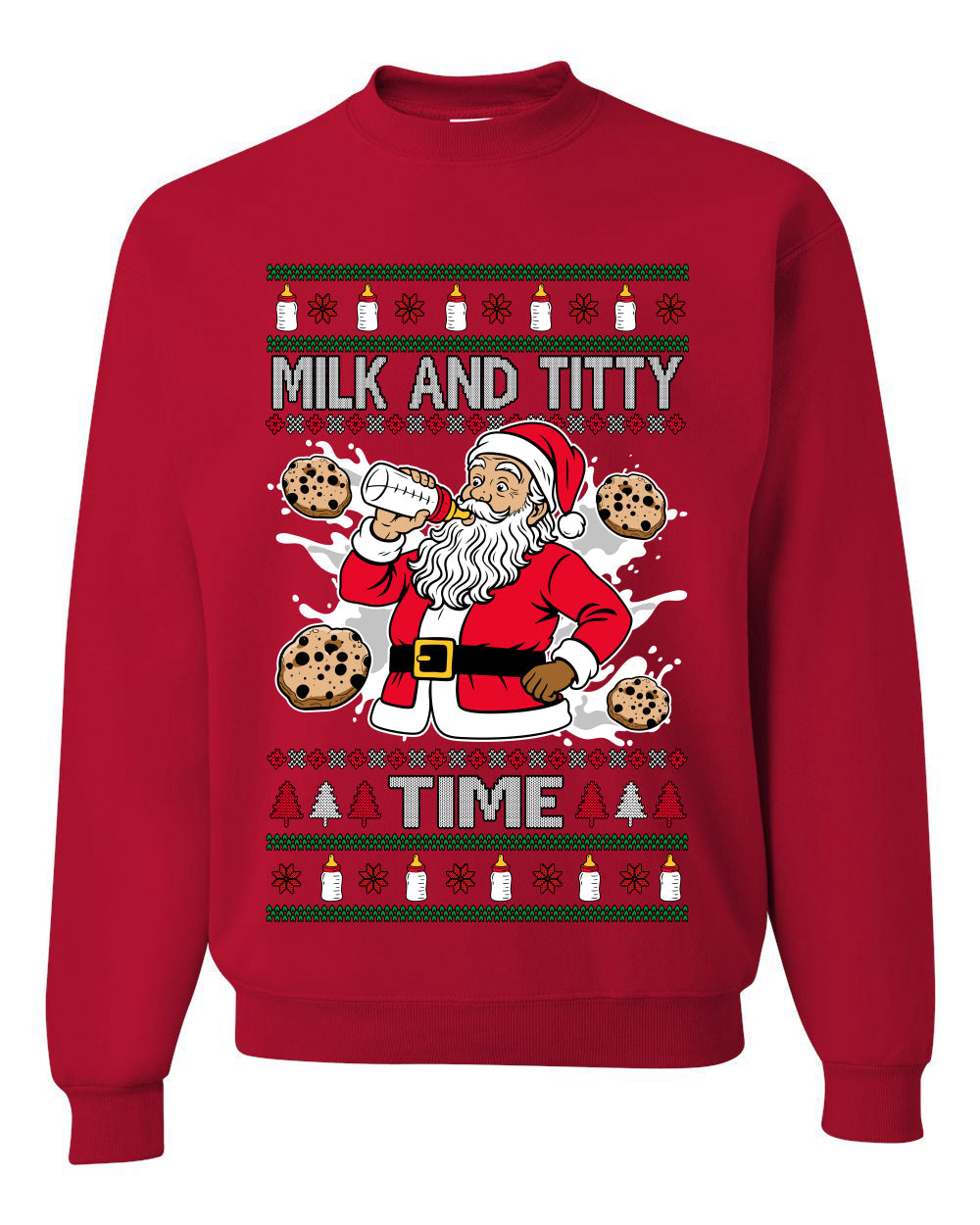 Milk And Titty Time, Unisex Ugly Christmas Sweater Crewneck Sweatshirts
