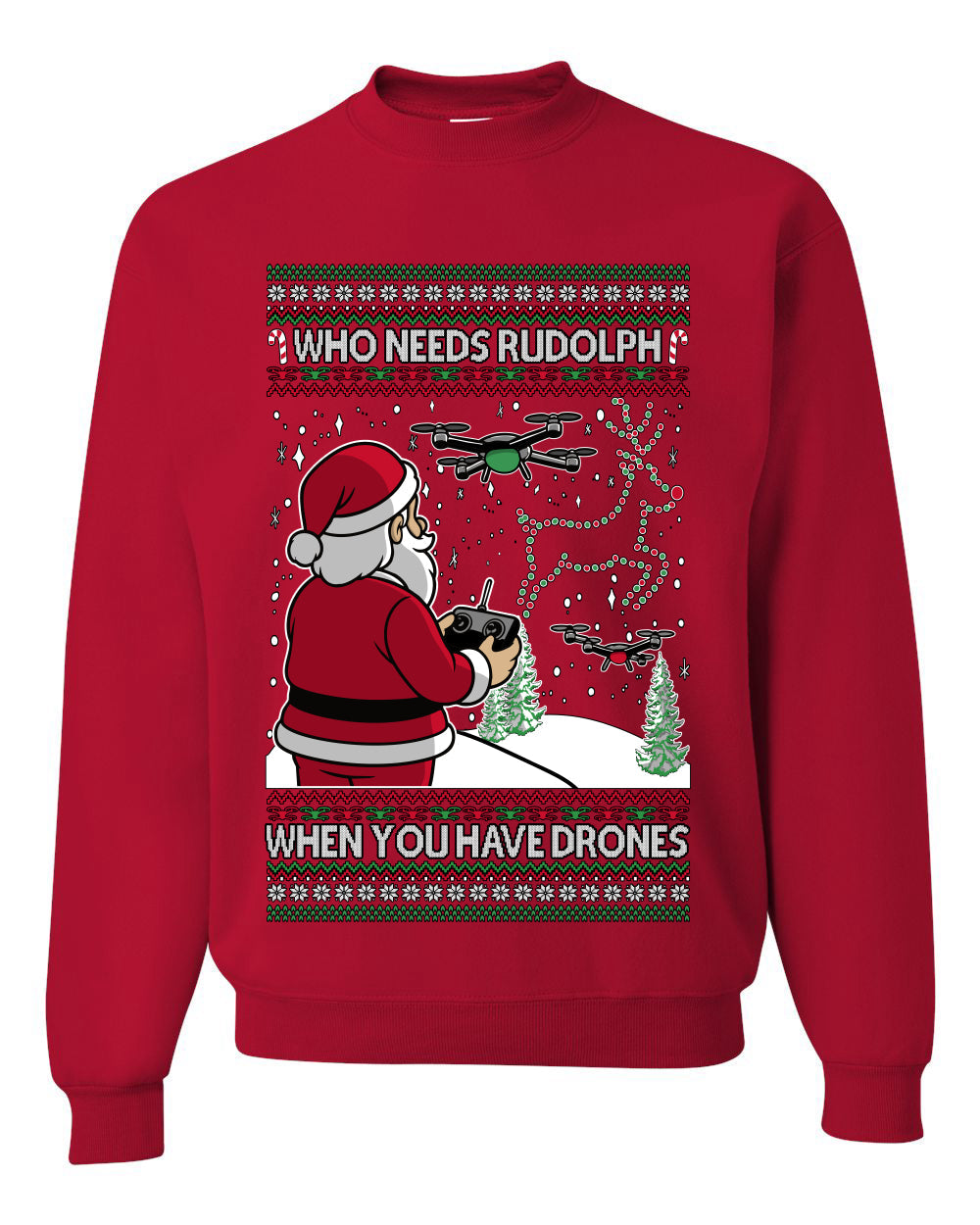 Santa Drone Show Reindeer, Unisex Ugly Christmas Sweater Crewneck Sweatshirts
