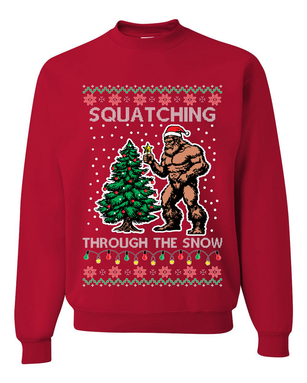 Squatching Through The Snow Bigfoot, Unisex Ugly Christmas Sweater Crewneck Sweatshirts