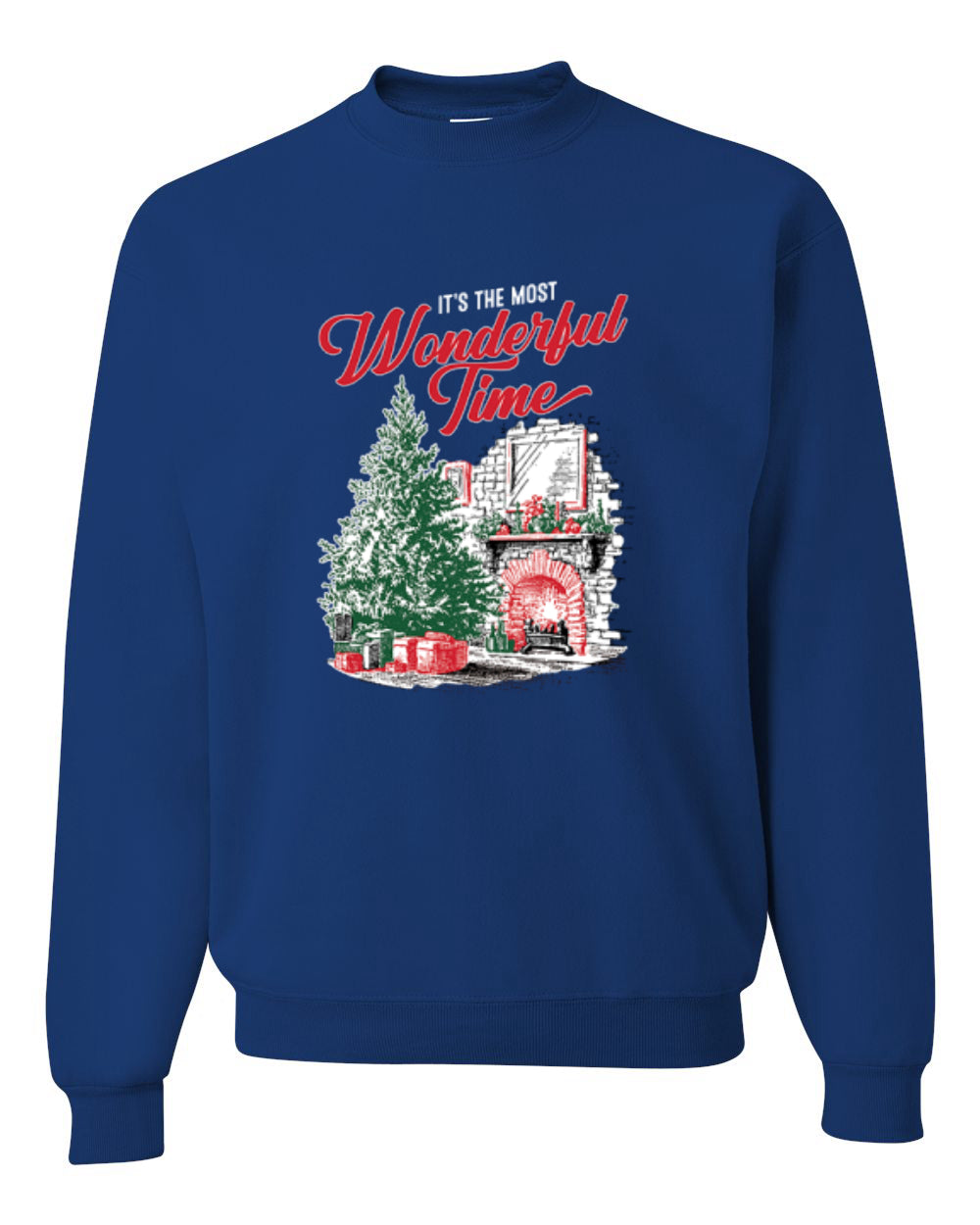 It's The Most Wonderful Time, Christmas Tree Fireplace, Festive Design, Unisex Christmas Sweater, Crewneck Sweatshirts