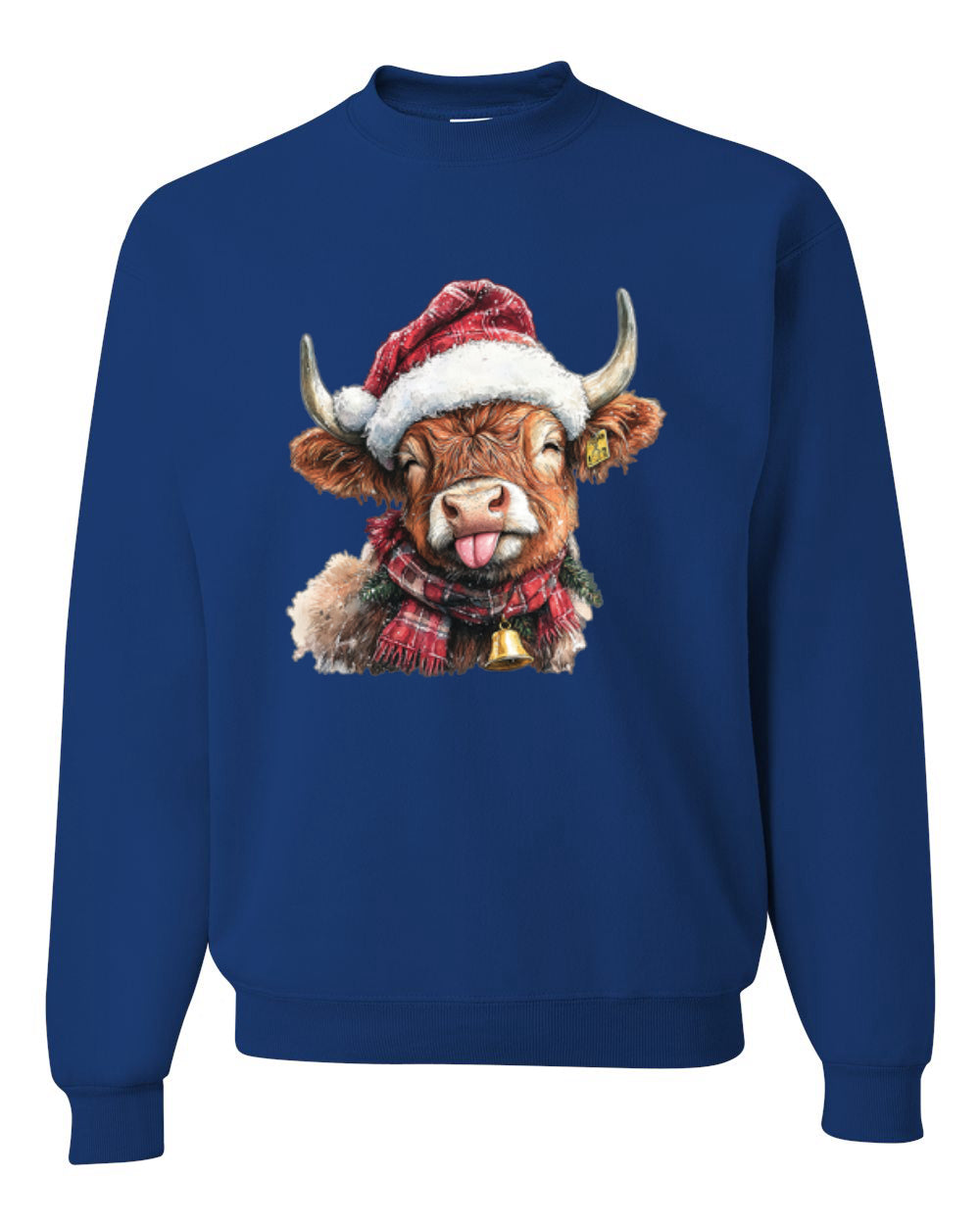 Cute Fluffy Christmas Cow with Santa Hat, Cute Christmas Design, Unisex Christmas Sweater, Crewneck Sweatshirts