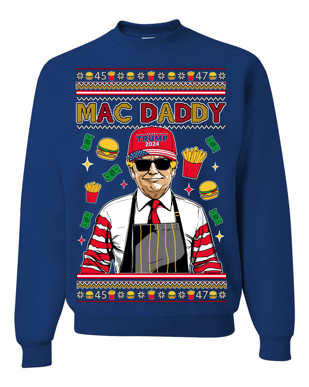 Mac Daddy Funny Viral Trump Meme Fast Food Fries Burgers Ugly Christmas Sweater Crewneck Sweatshirt