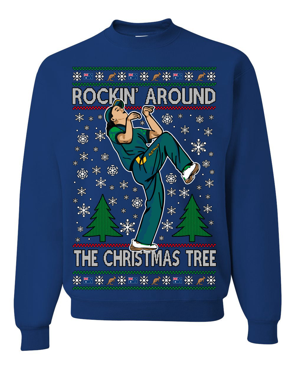 Rockin Around the Christmas Tree Raygun Viral Breakdancer Ugly Christmas Sweater Crewneck Sweatshirt