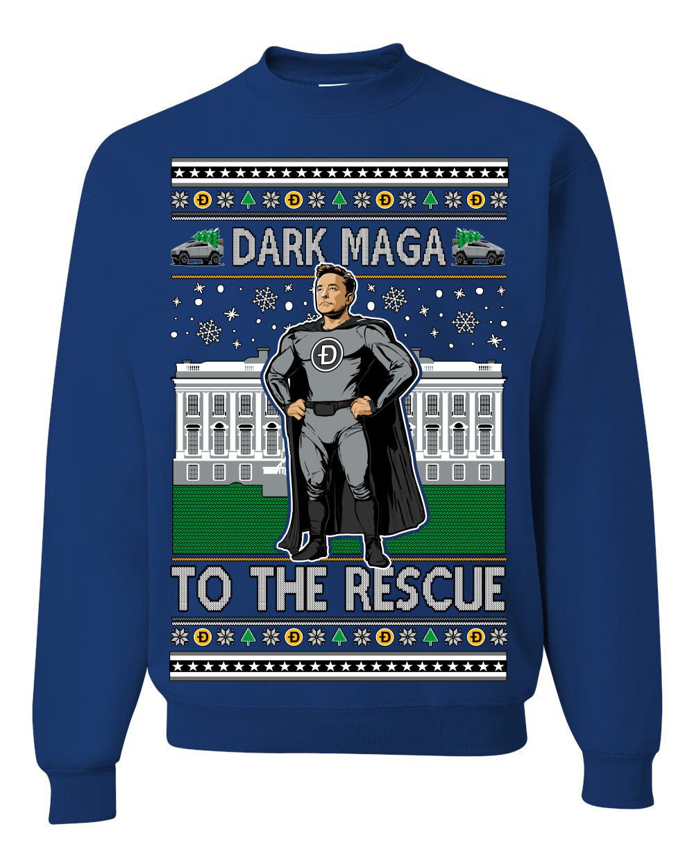 Dark MAGA to the Rescue Elon Superhero Doge Crypto Ugly Christmas Sweater Crewneck Sweatshirt
