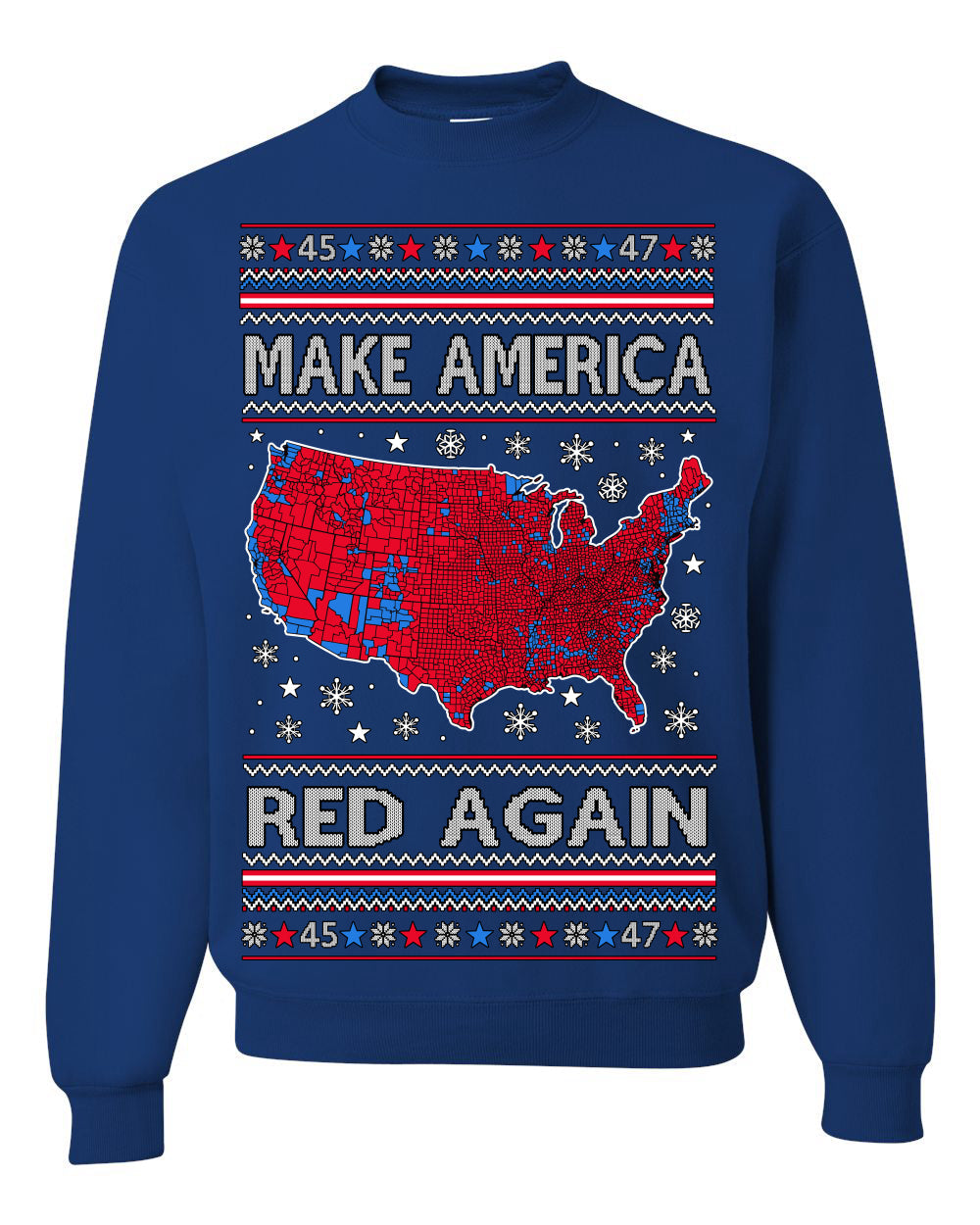 Make America Red Again USA Map Trump 2024 Ugly Christmas Sweater Crewneck Sweatshirt