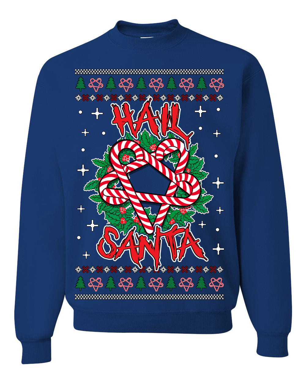 Hail Santa Funny Satanic Candy Devil Heavy Metal Satan Ugly Christmas Sweater Crewneck Sweatshirt
